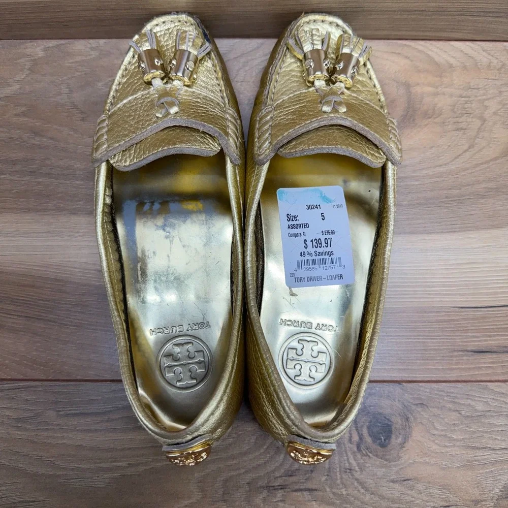Tory Burch Lawrence Gold Flats Womens‎ 5 Tassel Loafers